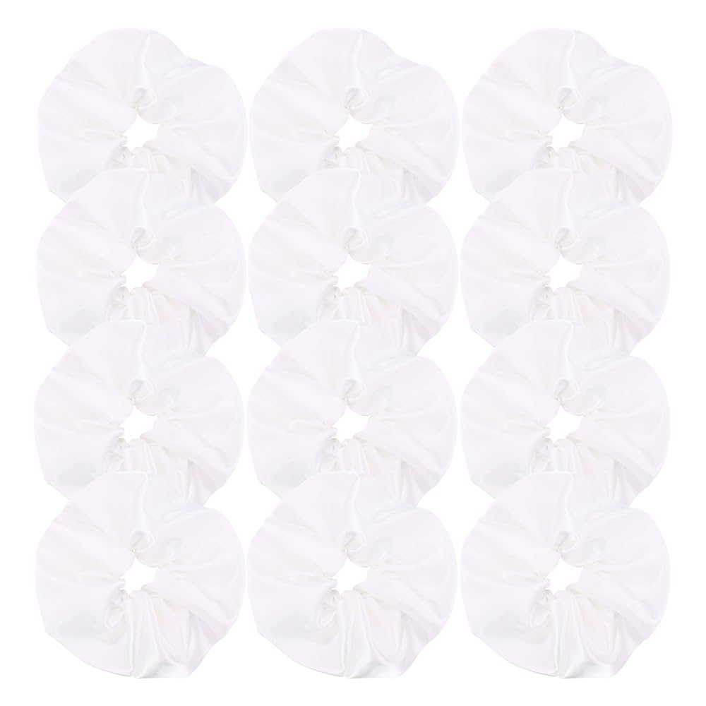 Photo 1 of 12 Pcs Oversized Satin Silk Scrunchies Hair Ties for Women Girls Bracelets Ponytail Holder Hair Bands Elastic Ropes Big Hair Bun Accessories (Oversized 12Pcs-Off White)