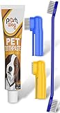 Dog Toothpaste and Toothbrush Set [REMOVES FOOD DEBRIS] Double Sided with Long Curved Handle [SUPER EASY CLEANING] - Best Soft Silicone Pet Toothbrush for Cats And Dogs [EXPANDABLE FINGER ENTRY] - Sma