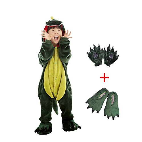 Dreamowl Kids Dinosaur Animal Costume-Childrens Plush Pajamas attach shoes paw