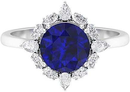 8mm 人工ブルーサファイアリング Hi Si ダイヤモンドクラスターハローリングサンバーストエンゲージリングクラウン