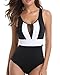 Holipick Mesh One Piece Swimsuits for Women V Neck Tie Back Tummy Control Bathing Suits Black L