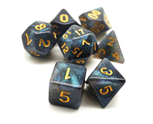HD Dice DND Dice Set RPG Black Dice Fit Dungeons and Dragons D&D Pathfinder MTG Role Playing Games Glitter Polyhedral Dice with Dice Bag