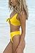QINSEN Women Sexy Knotted Front Cropped Top Bikini Sets Thong Swimsuit Yellow S