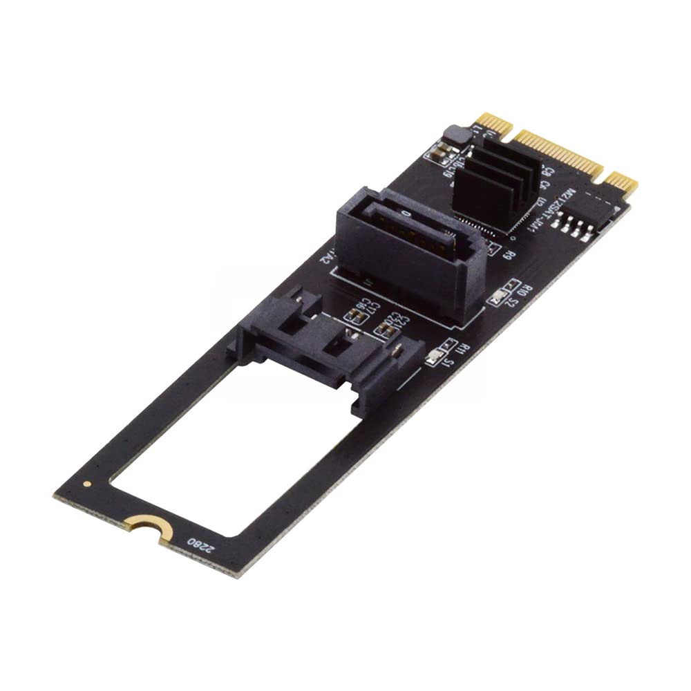 NFHK NGFF Key B+M PCI Express to SATA 3.0 6Gbps Dual Ports Vertical Horizontal Adapter Converter Hard Drive Extension Card JMB582 2280