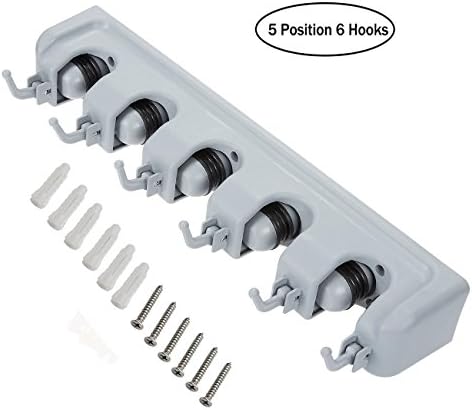 Mop Broom Holder, RUNYUU Broom Organizer Key Rack Towel 5 Ball Slots and 6 Hooks Wall Closet Mounted Organizer Brooms Mops Rakes Garage Storage Organization Systems