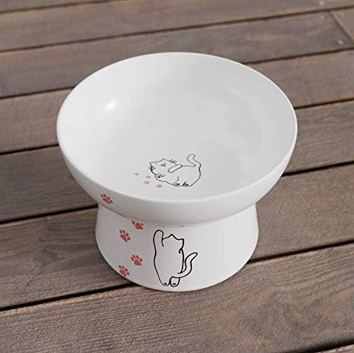 Minibees Raised Cat Bowl - Premium Elevated Cat Feeding Bowl, Porcelain, Stress Free, Small to Medium, Safety Choice