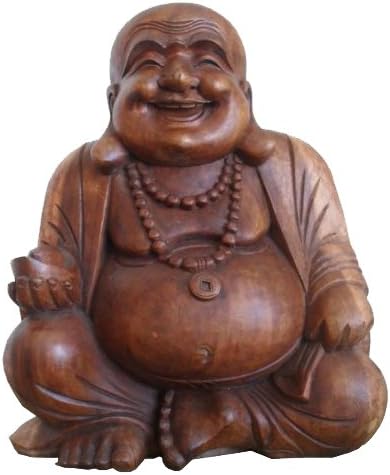Laughing Buddha Statue - 12cm - Dark Wood