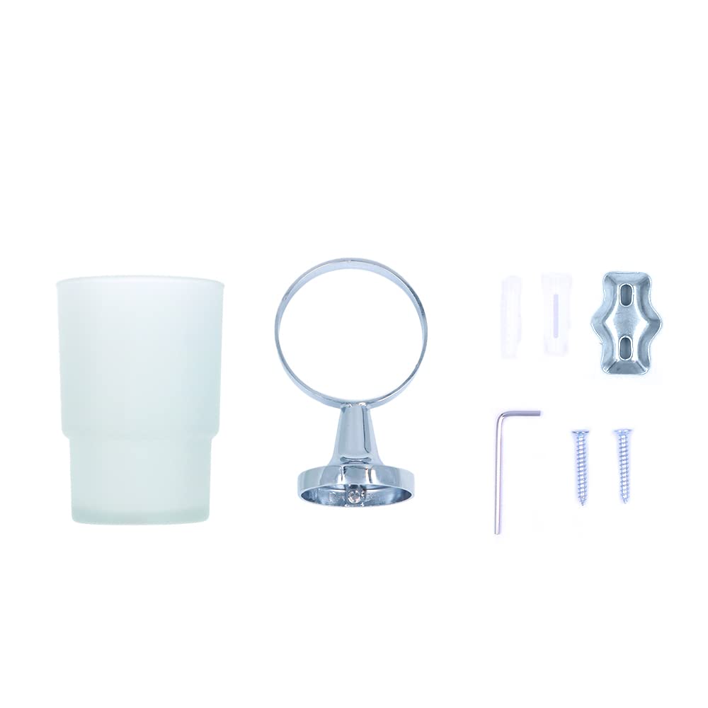 WANGCL Toothbrush Glass Tumbler with Holder Stainless Steel Chromed (Single Tumbler)