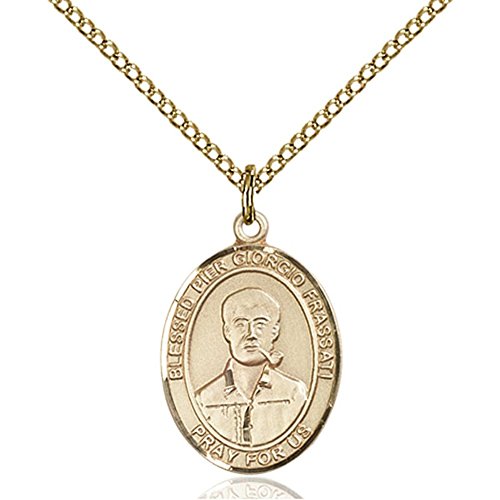 Gold Filled Blessed Pier Giorgio Frassati Pendant 3/4 x 1/2 inches with Gold Filled Lite Curb Chain
