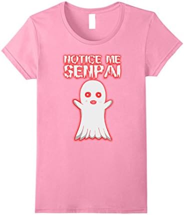 Womens Notice Me Senpai Funny Cute Anime Ghost Halloween Shirts Pun Small Pink