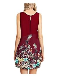 GADEWAKE Vestido de verano para mujer, informal, floral, con bolsillo, sin mangas, con botones, con espalda de flores, cuello redondo, línea A