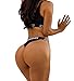 Multitrust Two Pieces Sexy Women Letter Print Push Up Bikini Set Triangle Thong Bathing Suit (US 4/S, Black)