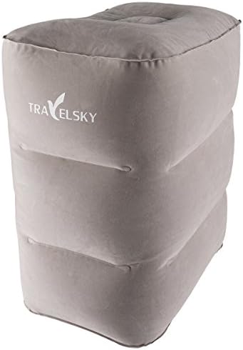 Air Travel Leg Rest Pillow, Camping Pillows, Inflatable Pillow, Fast Inflated Design, Flocking Fabric Footrest Pillow for Resting Feet and Children Sleeping in Car/Plane, VanFn Travelsky Series (Gray)