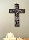 Wooden Cross with Handmade Floral Carving French Plaque for Living Room Home Decor Accessories