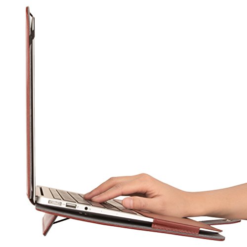 Mosiso PU Leather Book Folio Stand Case for MacBook Air 13 Inch (Models: A1466 and A1369) - Brown