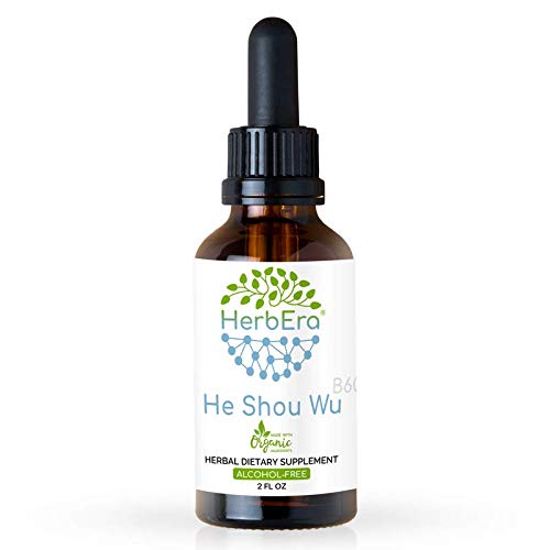 He Shou Wu B60 Alcohol-Free Herbal Extract Tincture, Concentrated Liquid Drops Natural He Shou Wu (Fo-TI, Polygonum multiflorum) Dried Root (2 fl oz)