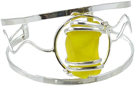 Sea Glass Hand-Crafted Wire Wrapped Cuff Bracelet in Soft Yellow