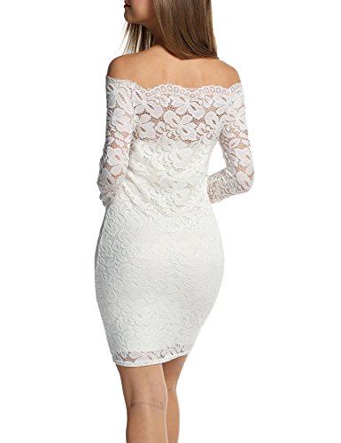 Cindere Women's Floral Lace Off-Shoulder Elegant Bodycon Cocktail Party Wedding Dress,White,Large - Thumbnail 5