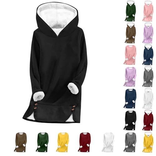 Cocila Sweatshirts for Women UK, Fleece Lined Jumper Ladies,Winter Warm Sweatshirt Ladies Vintage Plush Sweater Pullover Sweater Casual Thick Velvet Plaid Fleece Tops Plus Size A Black