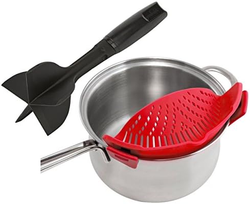 Hamburger Meat Chopper + Silicone Pot Pasta Strainer for Your Pampered Kitchen | High-Temp Ground Beef Chopper Chef Tool used as Mixer Crusher Masher or Separator | Colander Clip on Vegetable Strainer