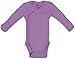 Boys Girls Baby Bodysuit made with Organic Cotton - Long Sleeve Kimono Style with Side Snaps Bodysuit and Gloved Sleeve - Purple 3M