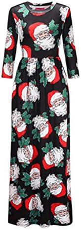 Mommy and Me Santa Claus Print Long Sleeve Dress Matching Family Clothes