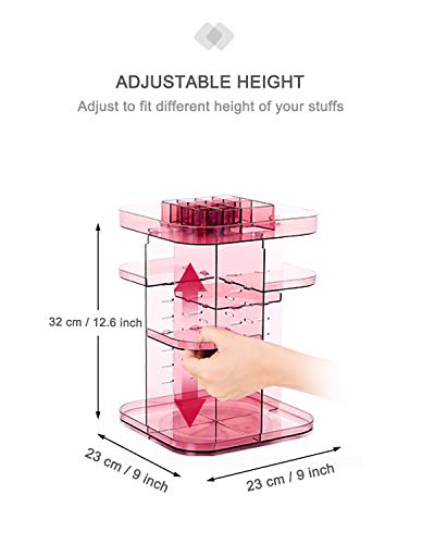 Upgraded Makeup Organizer 360º Smooth Spinning Clear Pink Sturdy Acrylic (NOT PLASTIC) Cosmetic Storage Display Case for Brushes Lipstick Gift for Lovers Wife-Returnless Replace Warranty - Thumbnail 3
