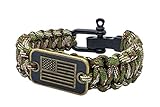aarrows & Co USA Flag Paracord Survival Bracelet High Tensile Cobra Weave with Adjustable Bow Shackle (Green Camo)