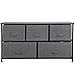 SUPER DEAL Wide Dresser for Bedroom, 5 Drawer Fabric Storage Organizer Chest Heavy Duty Steel Frame Wood Top for Kids Toys Livingroom Closet Nursery Hallway, Dark Grey