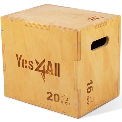 Yes4All Jumping Trainers Plyx Yes4All Wood Plyo Box Wooden Plyo Box for Exercise Crossfit Training MMA Plyometric Agility 3, A. Wood Basic, 61 x 50.8 40.6 cm UK, 24 x 20 x 16