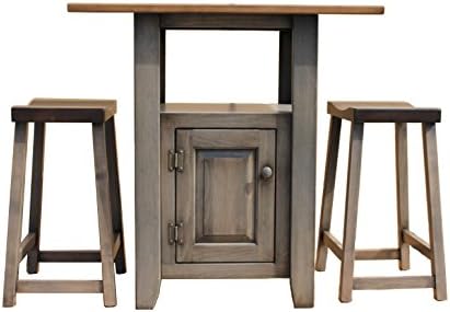 Handcrafted Small Kitchen Island with Stools (Pewter)