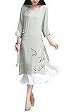Womens Plus Size Short Sleeve National Wind Printing Fake Two Piece Linen Dress
