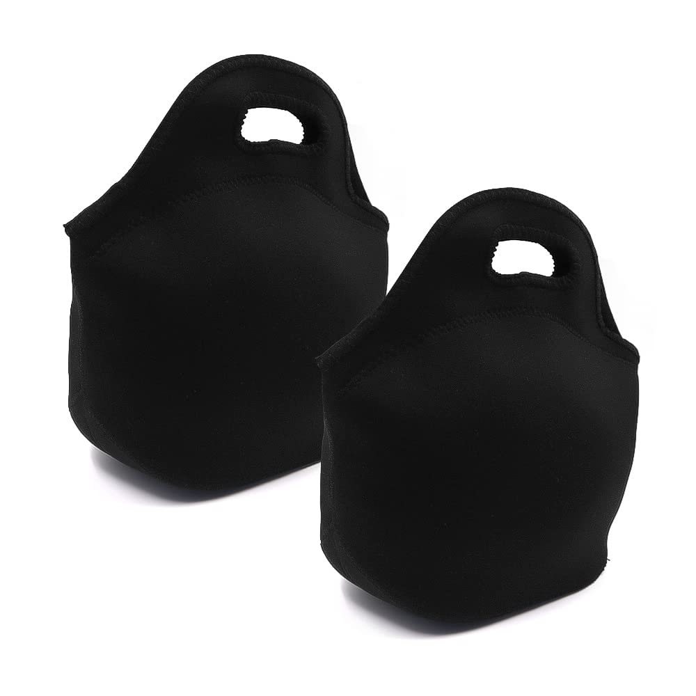 Chihutown 2 Pcs Black Neoprene Lunch Bag, Lunch Bags for Girl Boy Teens, Insulated Lunch bag, Thermal, Reusable and Foldable Lunch Bag with Zipper for Adult Nurse School Work Travel Picnic (black)