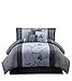 Chezmoi Collection Vienna 7-Piece Gray Blue Embroidered Floral Comforter Set, King Size