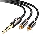 J&D 6.35 mm to 2RCA Cable, Gold-Plated [Copper Shell] [Heavy Duty] 6.35mm 1/4'' Male TRS to 2 RCA Male Stereo Audio Y Splitter Cable - 3 Feet