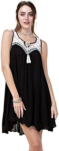 Women's Bohemian Sleeveless Embroidered Tunic Dress