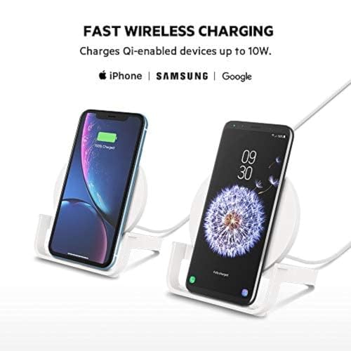 Belkin Quick Charge 10W Wireless Charger - Qi-Certified Charger Stand for iPhone, Samsung Galaxy - Charge While Listening to Music, Streaming Videos, & Video Calling - Includes AC Adapter - White