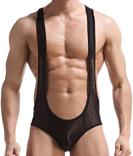 Mens Sexy Leotard Underwear Bodysuit Mesh U Convex Pocket Vest Underpants