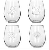 SET OF 4 -Stemless Boat Wine Glasses-Nautical Themed, Plastic, 16oz, Pool Wine Glasses, Shatter Proof Drinking Glasses…