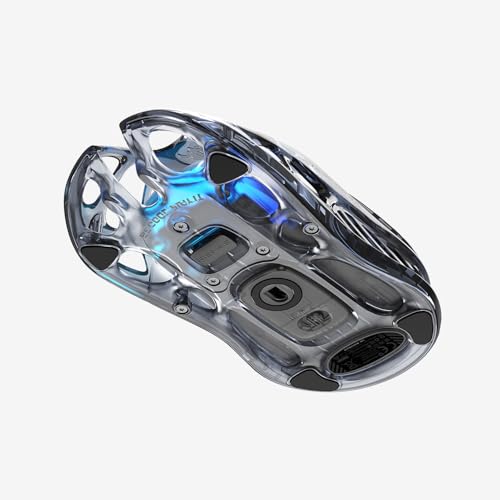 GravaStar Mercury M2 Souris de Jeu – Souris de Jeu MMO pour Ordinateur avec capteur Optique 26 000 DPI – Design léger évidé – 5 Boutons programmables – 5 Modes RVB Dynamic Lightsync (Transparent)