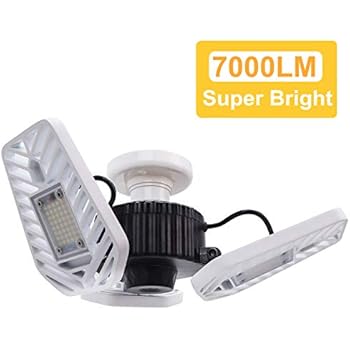 HUNHUN LED Garage Lights, Deformable LED Garage Ceiling Lights 7000 Lumens, 60W CRI 80 Led Shop Lights for Garage, Adjustable Garage Lights, Led Garage Lighting (5000K Daylight, 1-Pack)