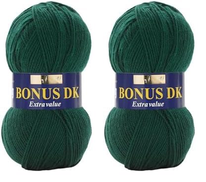 Hayfield Bonus DK Double Knitting, Bottle Green (839), 100g by Sirdar (Pack of 2)