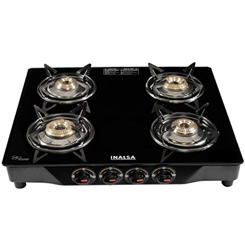 Inalsa Agni Toughened Glass Top 4 Burner Gas Stove, Manual Ignition
