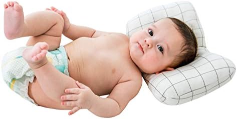Beddinginn Newborn Baby Head Shaping Pillow White Plaid Pattern Print Baby Pillow for Newborn Breathable 3D Air Mesh Organic Cotton