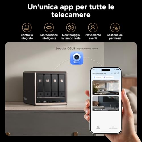 UGREEN NASync DXP4800GT NAS Desktop 4-Bay, AMD Ryzen R2514, Dual 10GbE, 8GB RAM DDR4 (fino a 64GB), supporto ECC, slot U.2 e M.2, per creator, team e casa (Diskless)