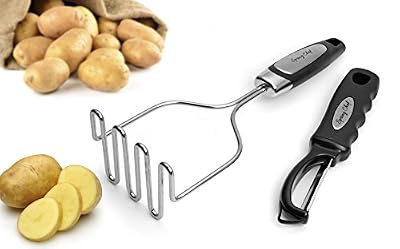 Spring Chef Stainless Steel Potato Masher with Wire Head for Mashed Potatoes, Includes Vegetable Peeler for Carrot, Apple, Citrus