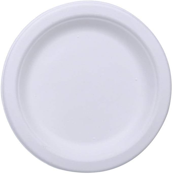ECORITI 6 inch Round Disposable Biodegradable Sugarcane Bagasse Plate (White)- Pack of 50