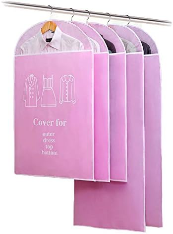 SheJiMeiHao Pack of 5 Suit Garment Bags with Breathable Fabrics Garment Clothes Cover for Women Dresses(5-Pack,Pink)