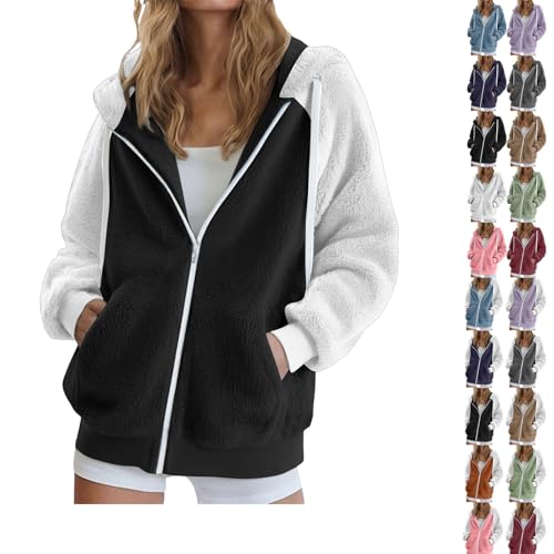 Teddy Fleece Jacket Women Winter Coats for Women UK Zip Up Hoodie with Pockets Ladies Winter Warm Jacket Hooded Oversized Cardigan Solid Lightweight Womens Coats