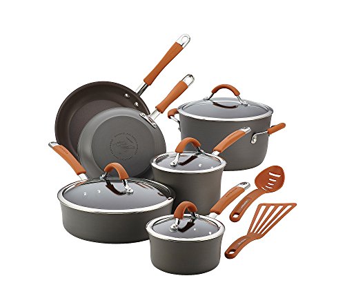 Rachael Ray Cucina Hard Anodized Nonstick Cookware Pots and Pans Set, 12 Piece, Gray with Blue Handles 1 Rachael Ray Cucina Hard Anodized Nonstick Cookware Pots and Pans Set, 12 Piece, Gray with Blue Handles